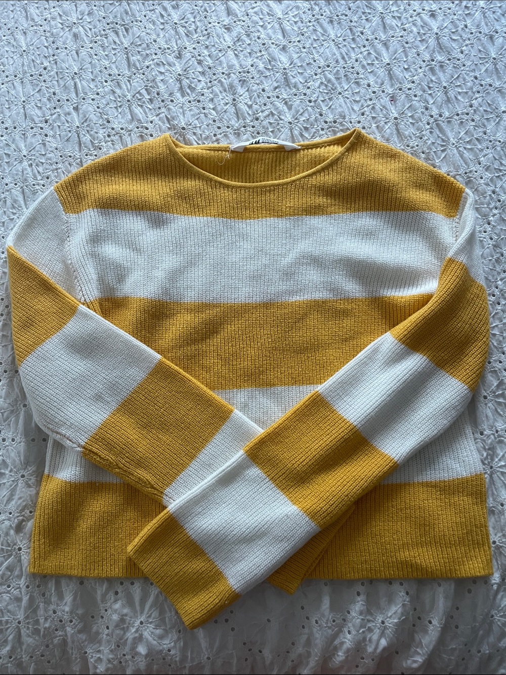 H&M Yellow & White Striped Crewneck Sweater